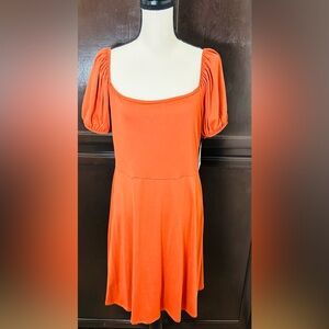 Elegant Orange Puff Sleeve Dress
